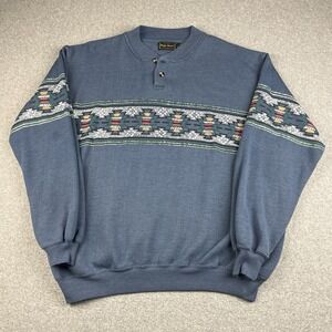 VTG High Noon Sweatshirt Mens XL Long Sleeve Henley Neck Southwestern Aztec 90s